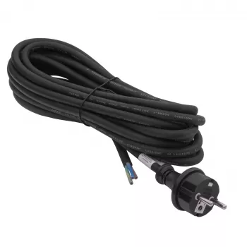 Akyga AK-OT-04S Cable de alimentación de goma H05RR-F 3 x 1,5 mm², conector CEE-7/7 a extremo abierto, 5 m, negro