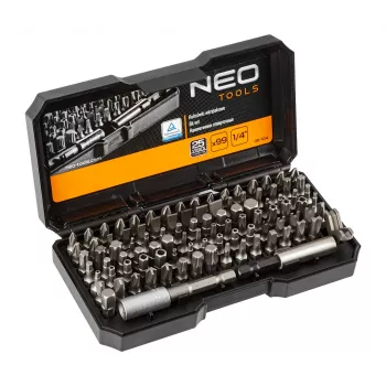 NEO TOOLS set de 99 puntas de destornillador con mango, acero S2, hexágono de 1/4