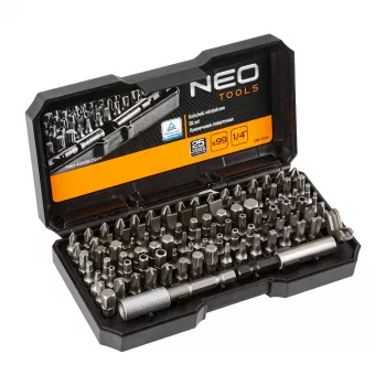 NEO TOOLS set de 99 puntas de destornillador con mango, acero S2, hexágono de 1/4