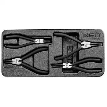 NEO TOOLS set de alicates de anillos de seguridad, 4 piezas, interiores/exteriores rectos y curvos, acero CrV, 180 mm, certificado TÜV
