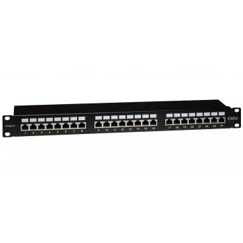 Patch panel STP Cat.6 de 19 pulgadas y 24 puertos EMITERNET (1U) con guía de gestión de cables