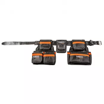 Cinturón portaherramientas profesional NEO TOOLS 84-330 con 12 bolsillos, poliéster resistente, hebilla de liberación rápida, ajustable 80-120 cm, negro/gris