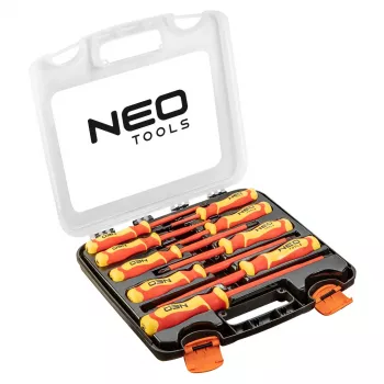 NEO TOOLS 04-142 Juego de destornilladores aislados 1000V, 9 piezas, certificado VDE, planos, Phillips, Pozidriv, comprobador de tensión, mangos ergonómicos bicomponente, puntas magnéticas