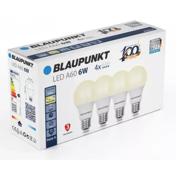 Blaupunkt bombilla LED E27 A60 570 lm 6W 2700K, 4 unidades (BLAUPUNKT-E27-6W-WW-4)