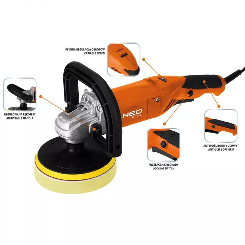 NEO TOOLS 04-701 pulidora rotativa 900W 150mm con velocidad variable y arranque suave