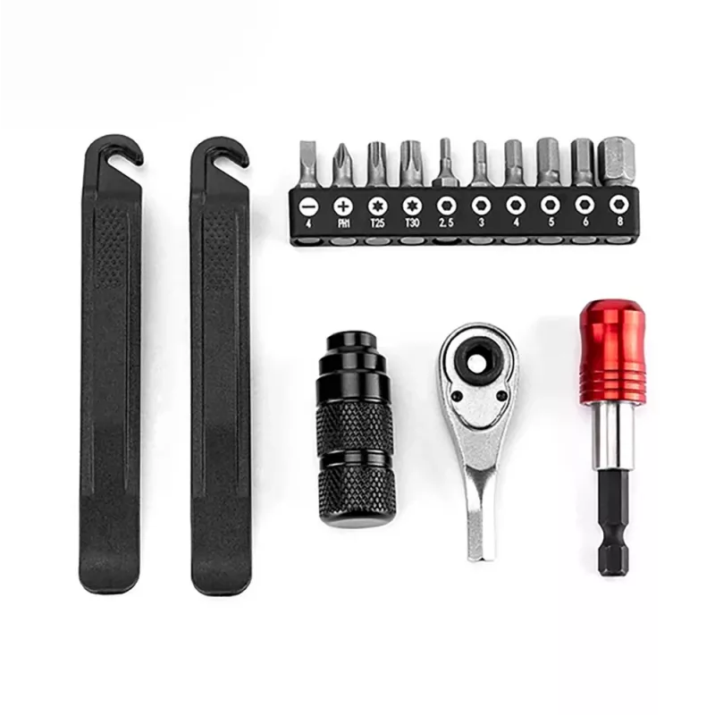 Kit de reparación de emergencia para bicicleta ROCKBROS - multiusos 16 en 1, minibomba, desmontables, parches, negro
