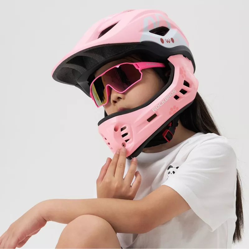 Casco de bicicleta infantil convertible ROCKBROS TT-32001 Rabbit con protector de mentón desmontable, talla S (48-52 cm), rosa