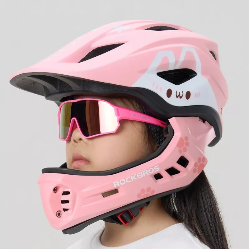 Casco de bicicleta infantil convertible ROCKBROS TT-32001 Rabbit con protector de mentón desmontable, talla S (48-52 cm), rosa
