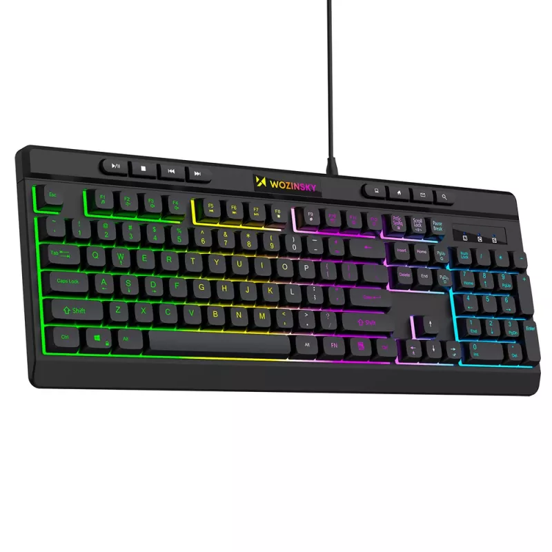 Teclado gaming con cable Wozinsky WKG-1044, membrana, retroiluminación RGB, negro, formato completo, USB-A, 104 teclas, anti-ghosting