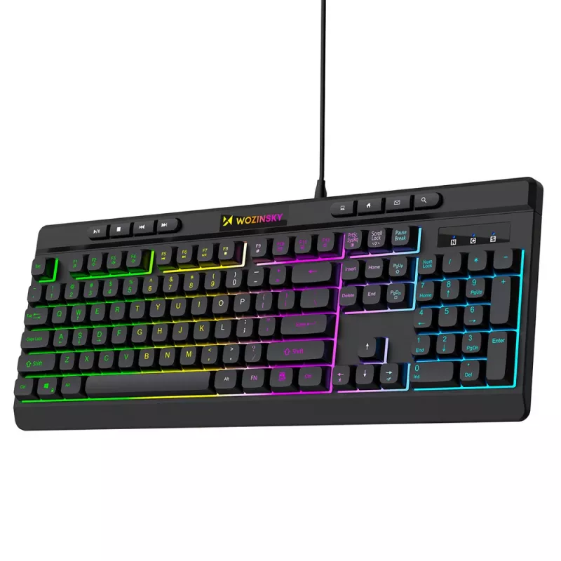 Teclado gaming con cable Wozinsky WKG-1044, membrana, retroiluminación RGB, negro, formato completo, USB-A, 104 teclas, anti-ghosting