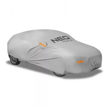 NEO TOOLS Funda de coche impermeable multicapa XL, 2 capas PEVA, protección UV, borde elástico, correas de sujeción, gris