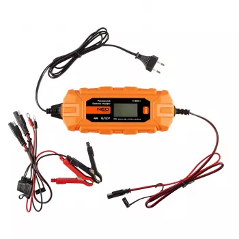 NEO TOOLS 11-891-1 Cargador de batería automático 4A/70W para baterías de plomo-ácido, AGM y GEL de 6V/12V (3-120Ah)