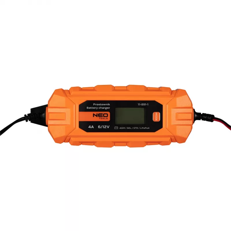NEO TOOLS 11-891-1 Cargador de batería automático 4A/70W para baterías de plomo-ácido, AGM y GEL de 6V/12V (3-120Ah)