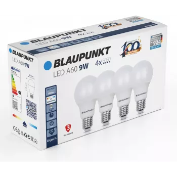 Blaupunkt bombilla LED E27 A60 900 lm 9W 4000K, 4 unidades (BLAUPUNKT-E27-9W-NW-4)