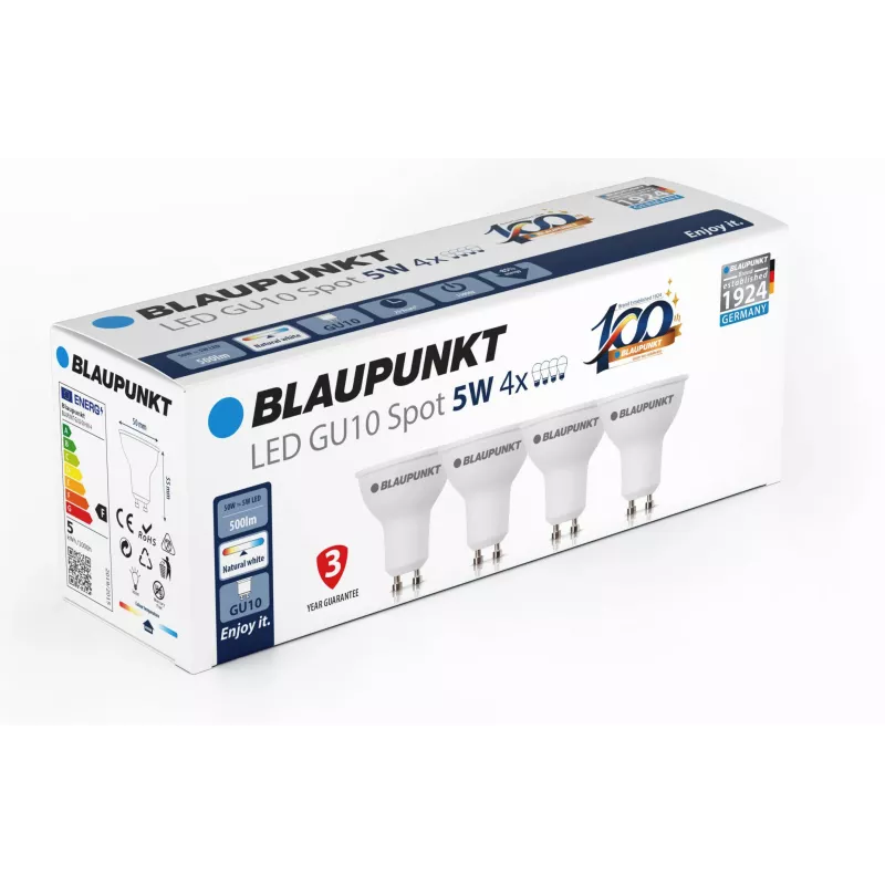 Blaupunkt bombilla LED GU10 500 lm 5W 4000K, 4 unidades (BLAUPUNKT-GU10-5W-NW-4)