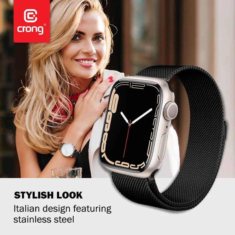 Crong Milano Steel - Correa de acero inoxidable para Apple Watch 44/45/46/49 mm (negra)