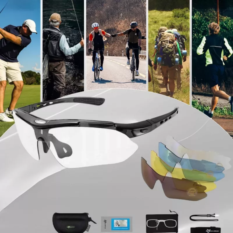Rockbros 10003 gafas de ciclismo polarizadas con 5 lentes intercambiables, UV400, montura TR90, negro