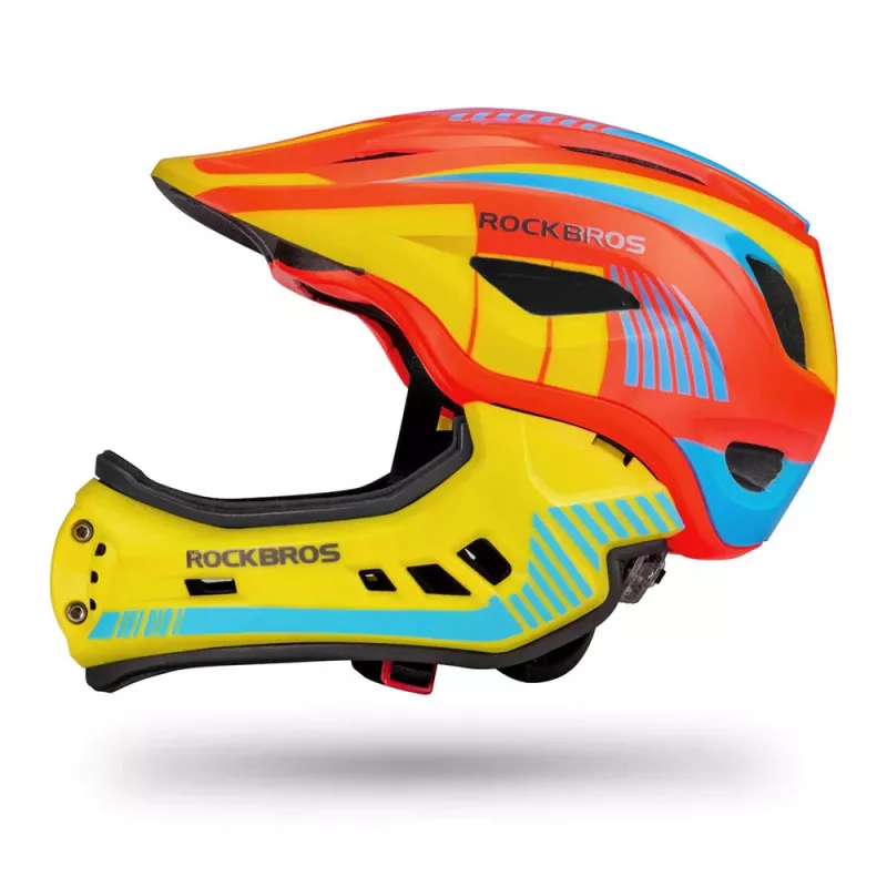 ROBOROCK Rockbros TT-32SOYB-M casco de bicicleta para niños con protector de barbilla extraíble, talla M, amarillo-naranja