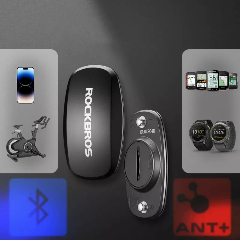 Rockbros HRM812 banda pectoral de frecuencia cardíaca Bluetooth ANT+ IP67 negra