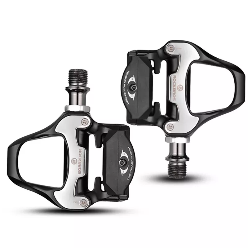 ROCKBROS LP-RD2BK pedales de carretera compatibles con Shimano SPD-SL con calas amarillas - negro plata