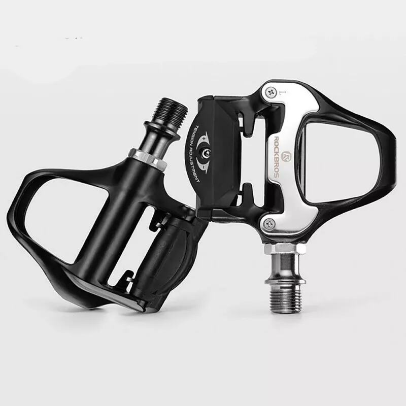 ROCKBROS LP-RD2BK pedales de carretera compatibles con Shimano SPD-SL con calas amarillas - negro plata