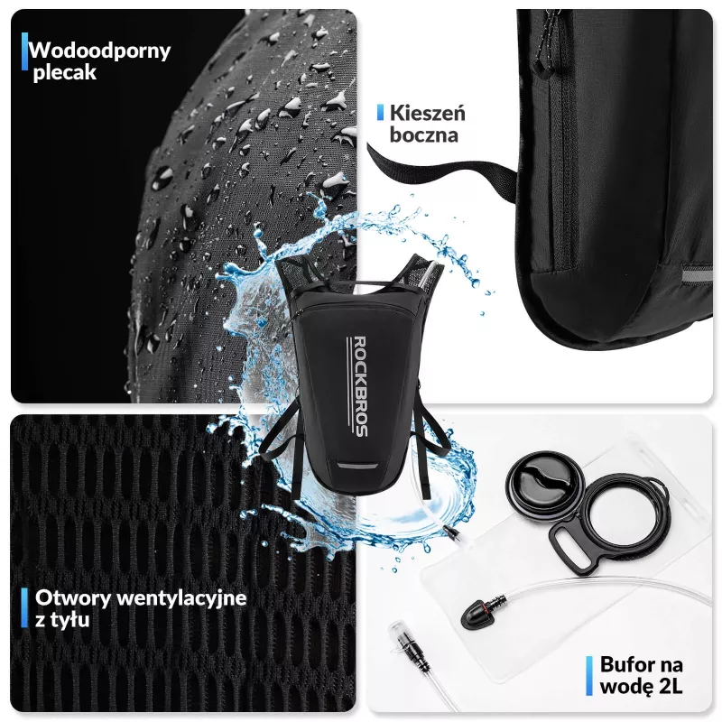 Rockbros H32 Mochila de hidratación con vejiga de 2L - Negro