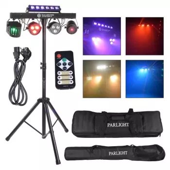 LIGHT4ME BEAM LASER STROBE LED PAR DERBY UV I - Luz de escenario multiefecto 4 en 1 con láser rojo/verde, UV y control DMX