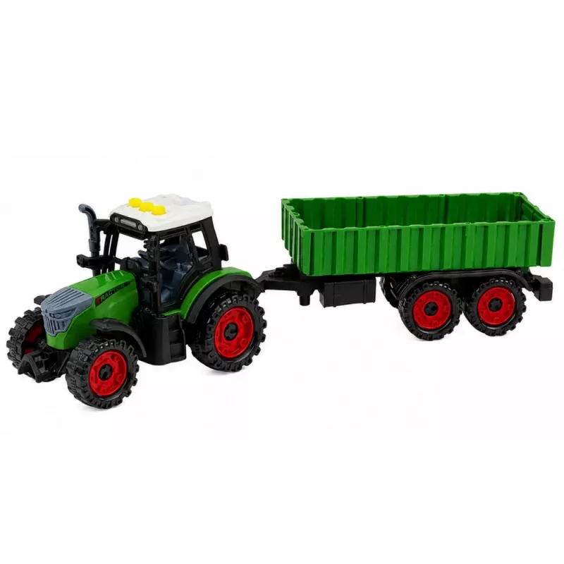 LEAN TOYS Tractor con remolque agrícola, propulsión por fricción, luz y sonido, 35 cm