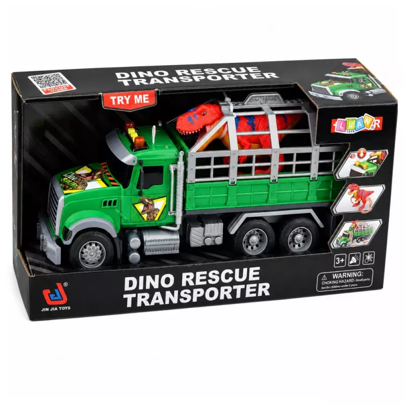 LEAN TOYS Camión transportador con jaula Figura de dinosaurio T-Rex con luz y sonido 1:12