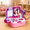 LEAN TOYS Set de belleza portátil 2 en 1 con estuche, espejo, cosméticos y accesorios, Rosa