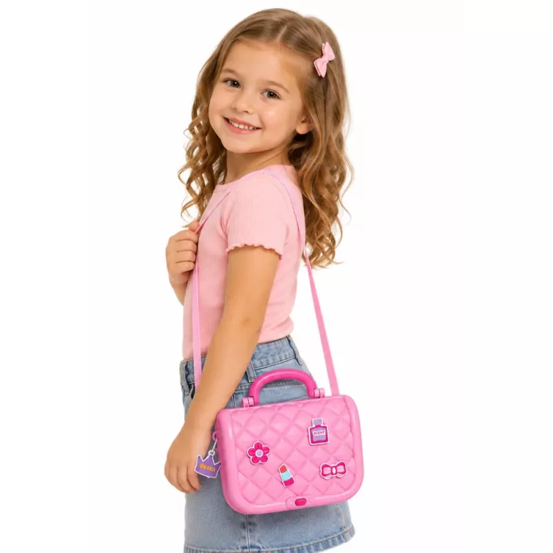 LEAN TOYS Set de belleza portátil 2 en 1 con estuche, espejo, cosméticos y accesorios, Rosa