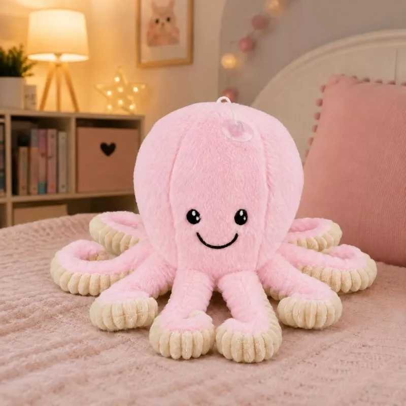 LEAN TOYS Pulpo de peluche con ventosa, Rosa, 16 cm