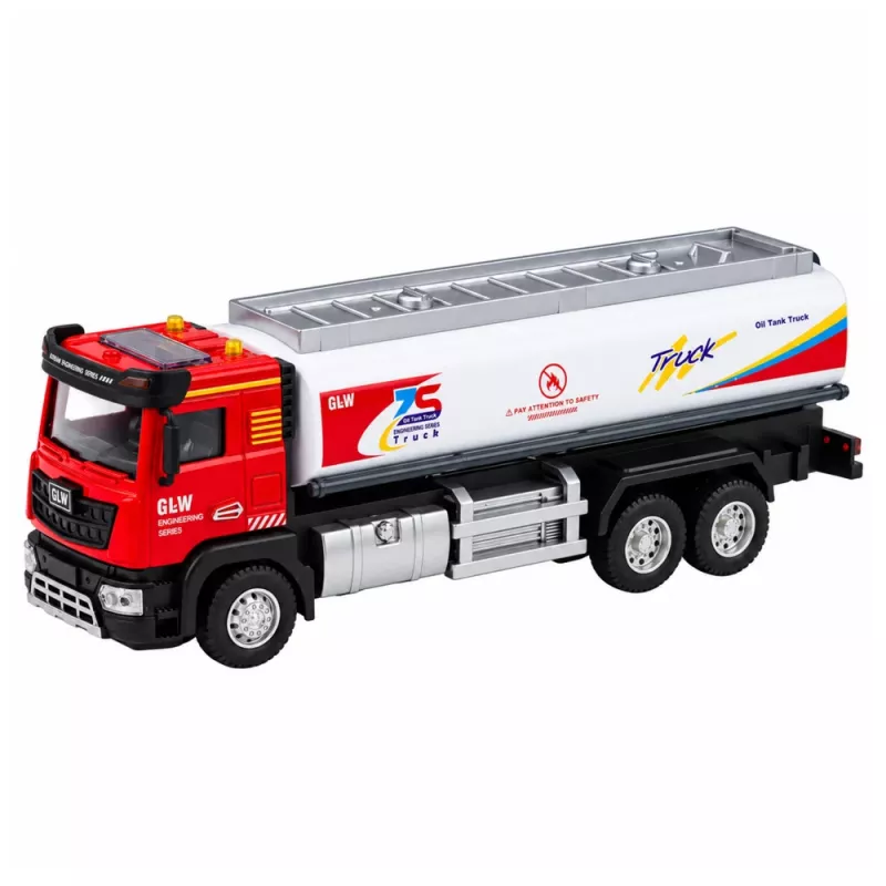 LEAN TOYS Camión cisterna Metal Propulsión Luces Sonidos Rojo y Blanco 1:40