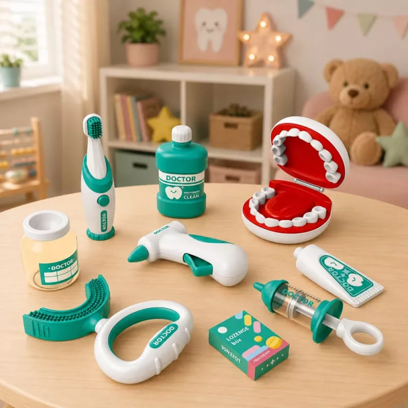 LEAN TOYS Pequeño set de dentista con cepillo de dientes vibratorio, azul, 15 piezas