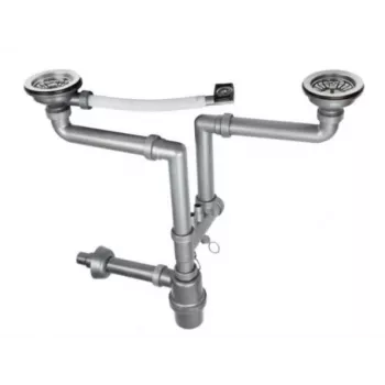 Sifón para fregadero de 2 senos con rebosadero de 3,5 pulgadas - Set de desagüe para fregadero doble de cocina, blanco
