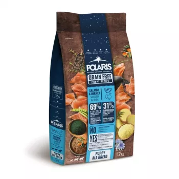 POLARIS Comida seca para cachorros con salmón y pavo, sin cereales, saco de 12 kg