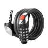 ROCKBROS RKS531 Candado de bicicleta de 5 dígitos con luz LED, cable de acero trenzado de 120 cm, negro