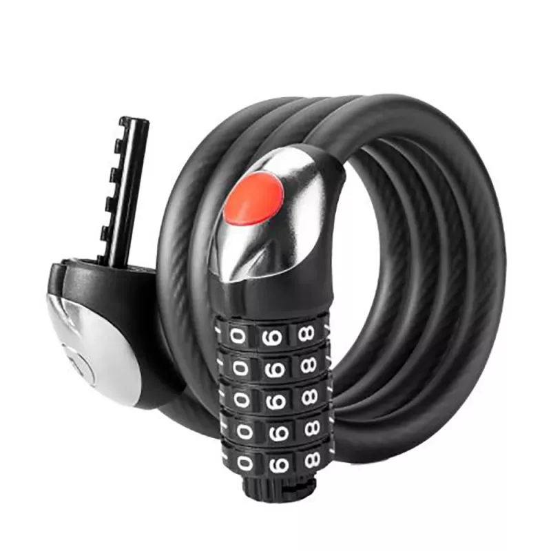 ROCKBROS RKS531 Candado de bicicleta de 5 dígitos con luz LED, cable de acero trenzado de 120 cm, negro