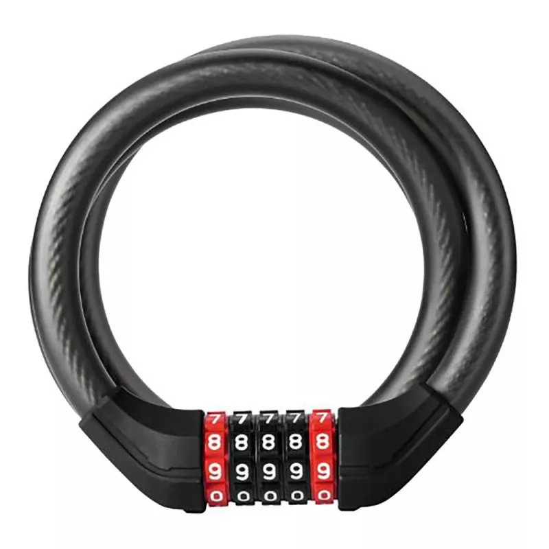 ROCKBROS RKS531 Candado de bicicleta de 5 dígitos con luz LED, cable de acero trenzado de 120 cm, negro