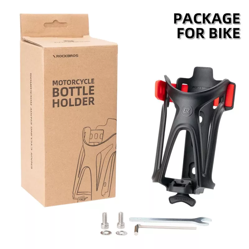 ROCKBROS Portabotellas de manillar para moto, ajustable 360° giratorio, aleación de aluminio, Negro/Rojo