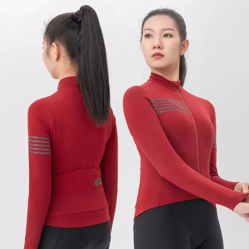 ROCKBROS YPW065 TVI Mujer Maillot térmico de ciclismo manga larga otoño/invierno Rojo Talla S