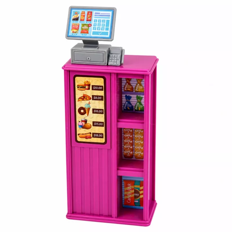 LEAN TOYS Anlily Muñeca cajera vendedora caja registradora set de juego de alimentos