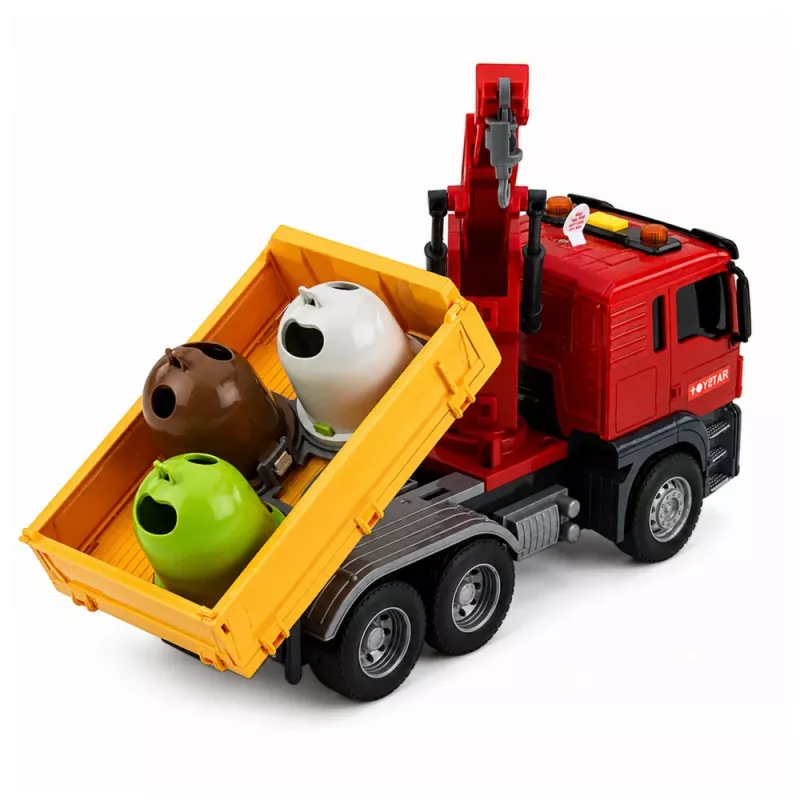 LEAN TOYS Camión grúa contenedor de reciclaje luces sonido Rojo