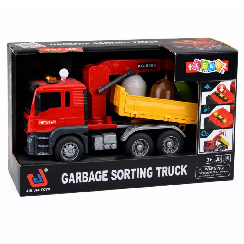 LEAN TOYS Camión grúa contenedor de reciclaje luces sonido Rojo