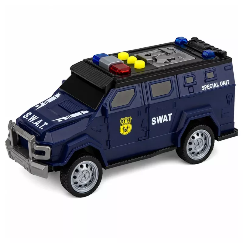 LEAN TOYS SWAT unidad especial coche de policía escala 1:32 con luces, sonidos y acción de retroceso - Azul marino