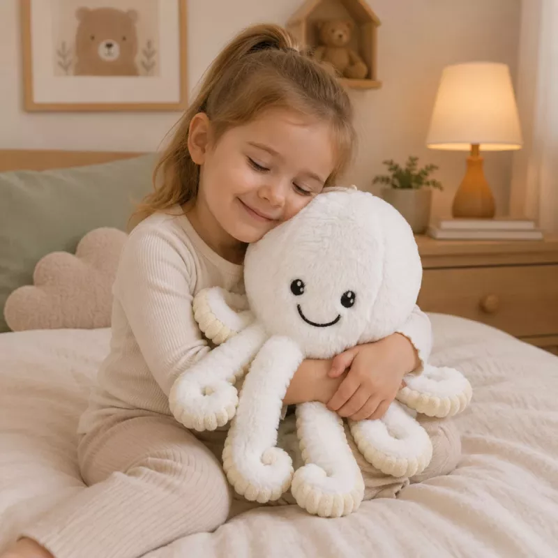 LEAN TOYS Peluche pulpo con tentáculos elásticos, Blanco, 50 cm