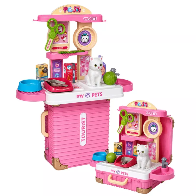 LEAN TOYS Maletín veterinario set de cuidado de gatos accesorios Blanco