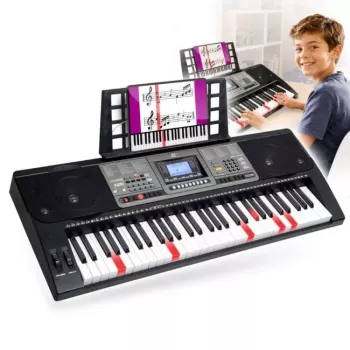 MK 816 Teclado MIDI electrónico de 61 teclas para clase con 128 sonidos, 128 ritmos, grabación, pantalla LED, USB-MIDI, salida de auriculares, entrada de micrófono, incluye fuente de alimentación