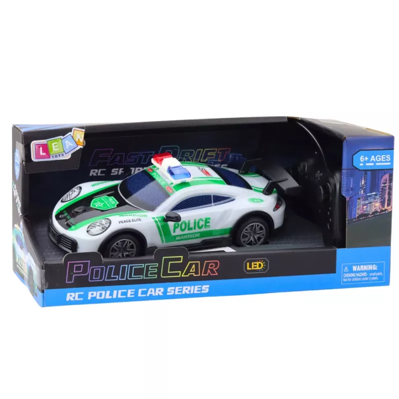 LEAN TOYS Coche deportivo de policía RC drift con luces LED 1:22