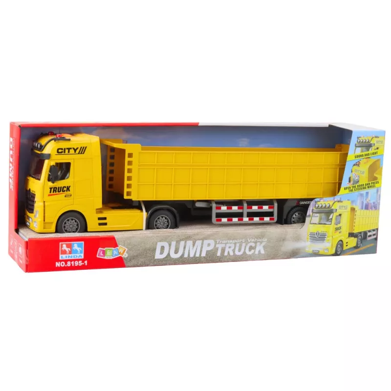 LEAN TOYS Camión de transporte con remolque elevable, luz y sonido, Amarillo